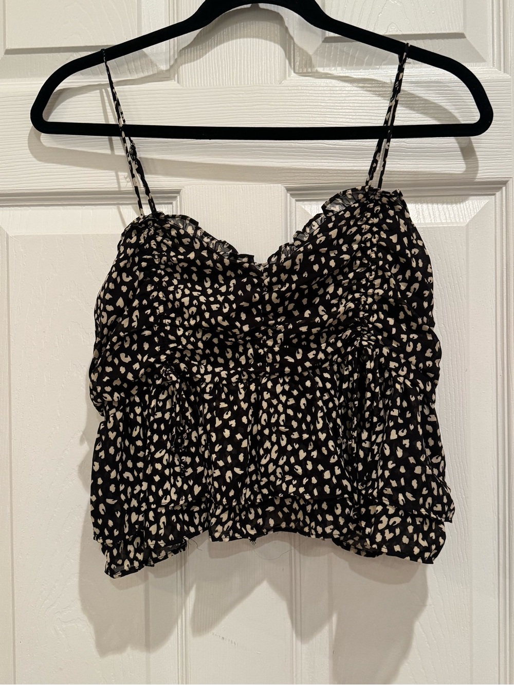 Black and Cream Printed Spaghetti-Strap Tank Top